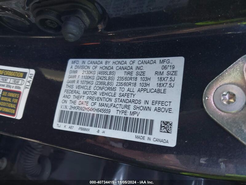 2019 HONDA CR-V EX - 2HKRW2H54KH645659 | SeoVin.biz