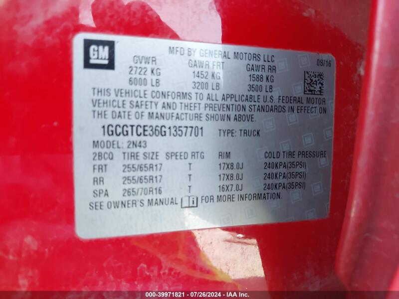 2016 CHEVROLET COLORADO LT - 1GCGTCE36G1357701 | SeoVin.biz