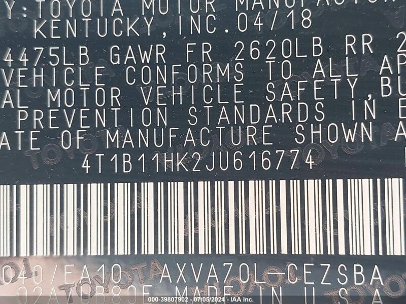 2018 TOYOTA CAMRY SE - 4T1B11HK2JU616774 | SeoVin.biz