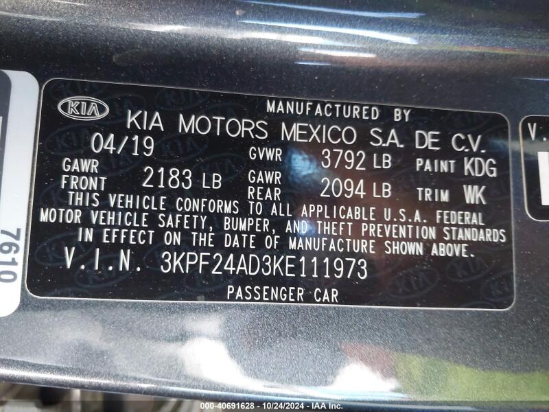 2019 KIA FORTE LXS - 3KPF24AD3KE111973 | SeoVin.biz