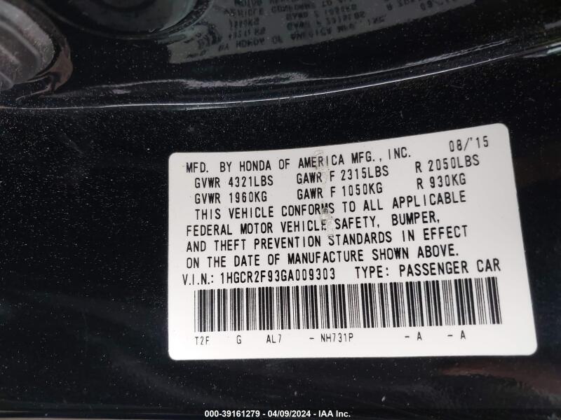 2016 HONDA ACCORD EX-L - 1HGCR2F93GA009303 | SeoVin.biz