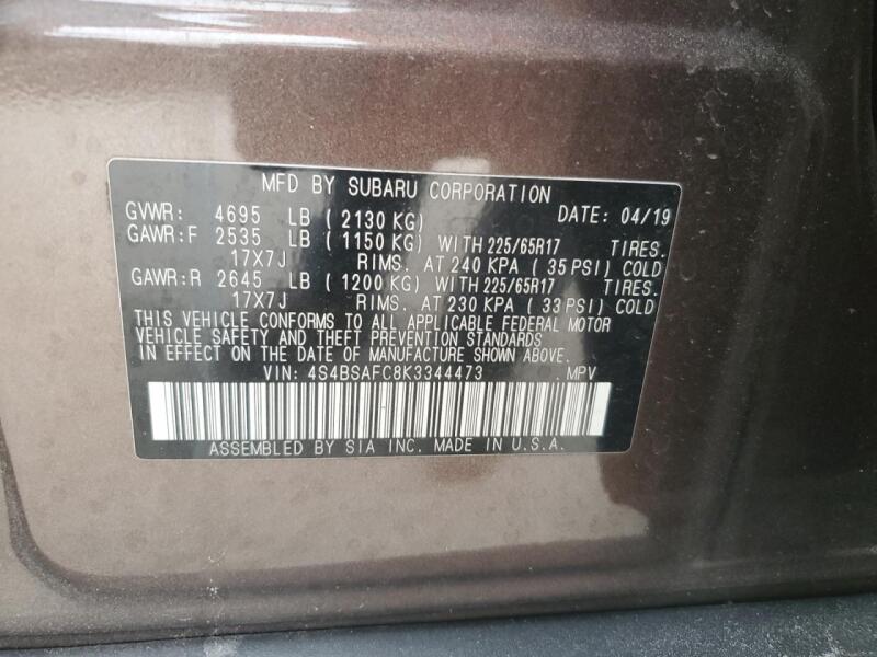 2019 SUBARU OUTBACK 2.5I PREMIUM - 4S4BSAFC8K3344473 | SeoVin.biz