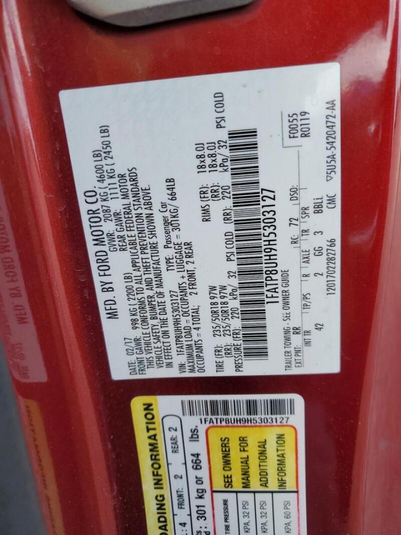 2017 FORD MUSTANG - 1FATP8UH9H5303127 | SeoVin.biz