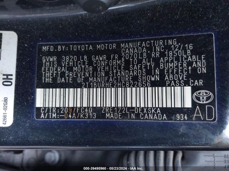 2017 TOYOTA COROLLA SE - 2T1BURHE2HC822656 | SeoVin.biz