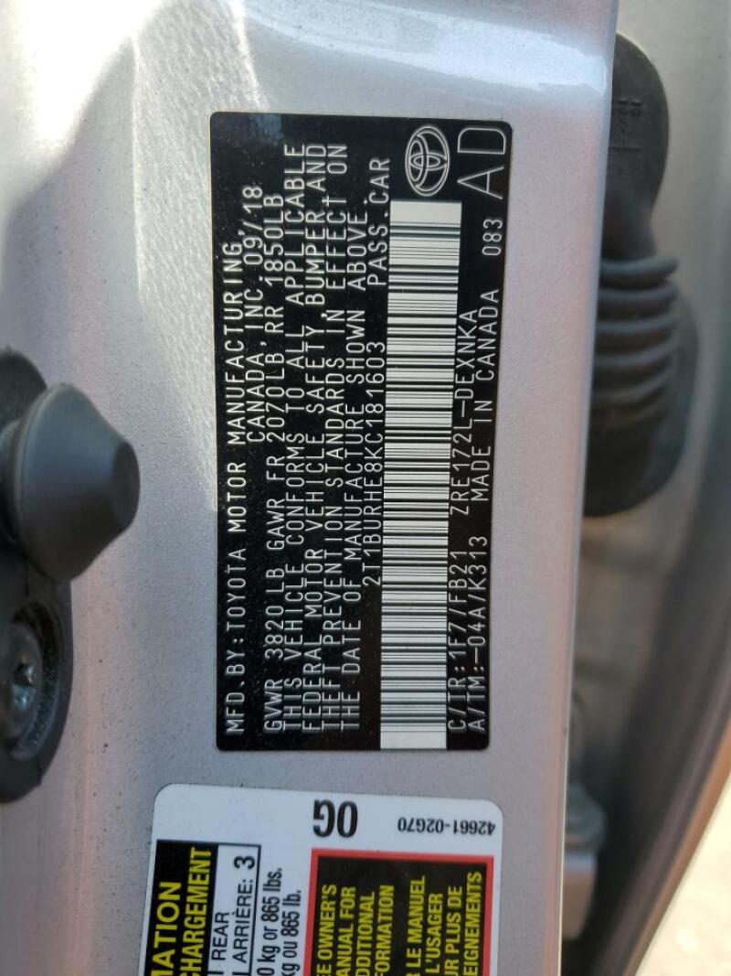 2019 TOYOTA COROLLA L - 2T1BURHE8KC181603 | SeoVin.biz