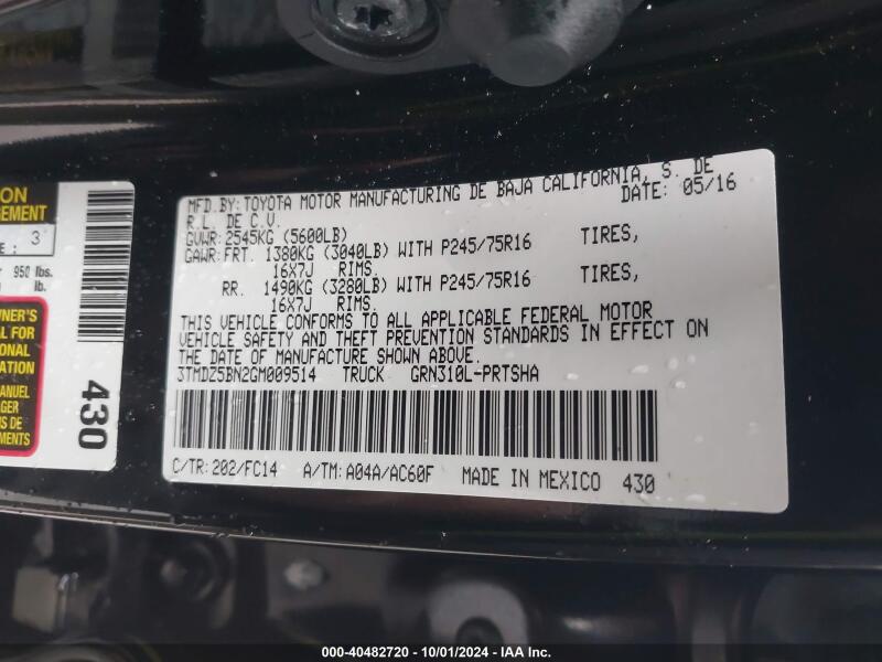 2016 TOYOTA TACOMA SR5 V6 - 3TMDZ5BN2GM009514 | SeoVin.biz