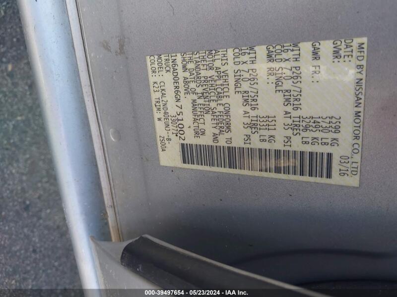 2016 NISSAN FRONTIER DESERT RUNNER - 1N6AD0ER6GN751002 | SeoVin.biz
