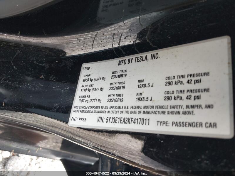 2019 TESLA MODEL 3 LONG RANGE/MID RANGE/STANDARD RANGE/STANDARD RANGE PLUS - 5YJ3E1EA3KF417011 | SeoVin.biz
