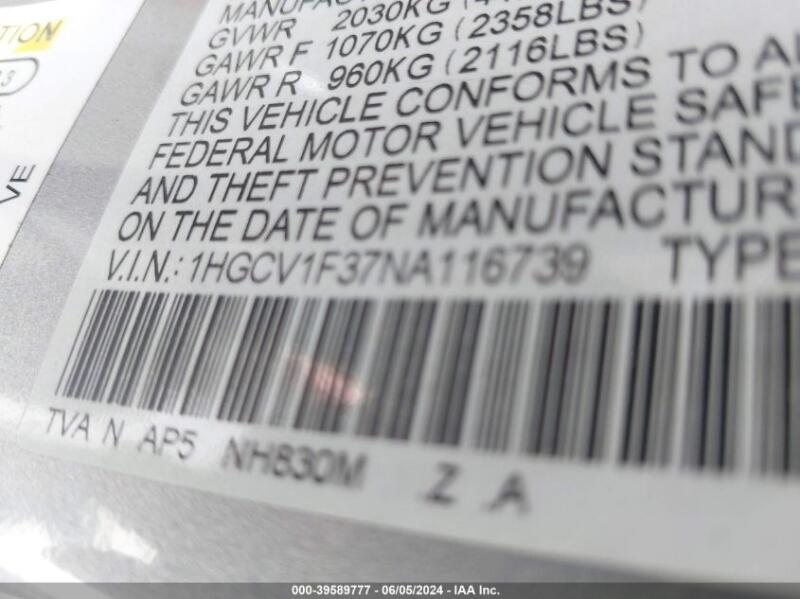 2022 HONDA ACCORD SPORT - 1HGCV1F37NA116739 | SeoVin.biz