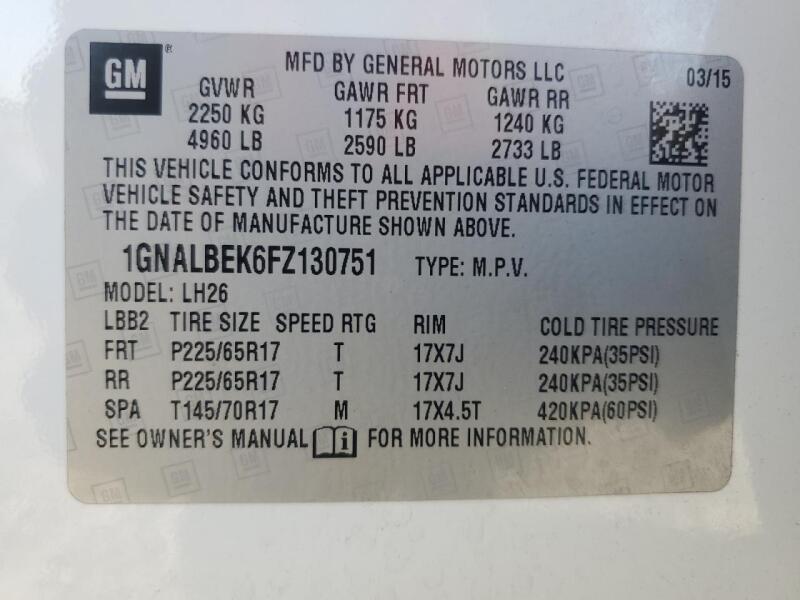 2015 CHEVROLET EQUINOX LT - 1GNALBEK6FZ130751 | SeoVin.biz