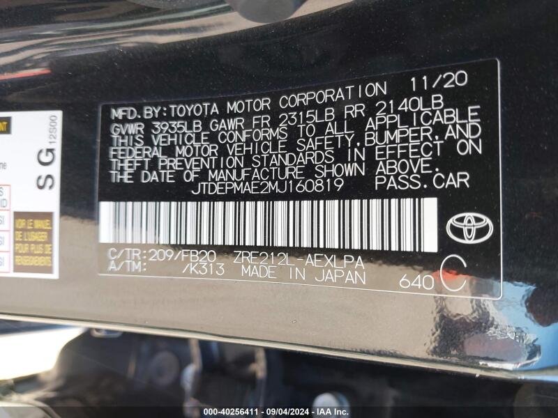 2021 TOYOTA COROLLA LE - JTDEPMAE2MJ160819 | SeoVin.biz