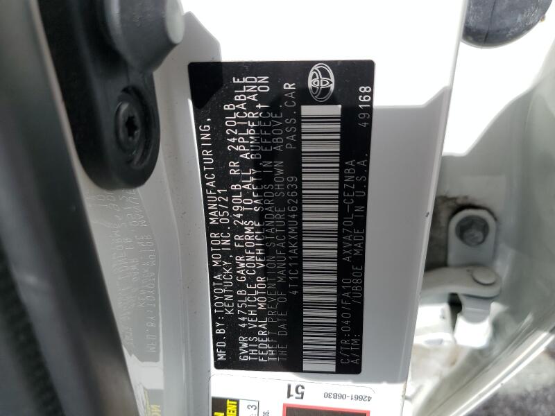 2021 TOYOTA CAMRY LE - 4T1C11AKXMU462639 | SeoVin.biz