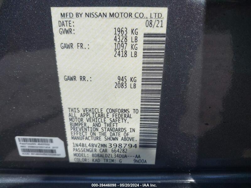 2021 NISSAN ALTIMA S FWD - 1N4BL4BV2MN398794 | SeoVin.biz