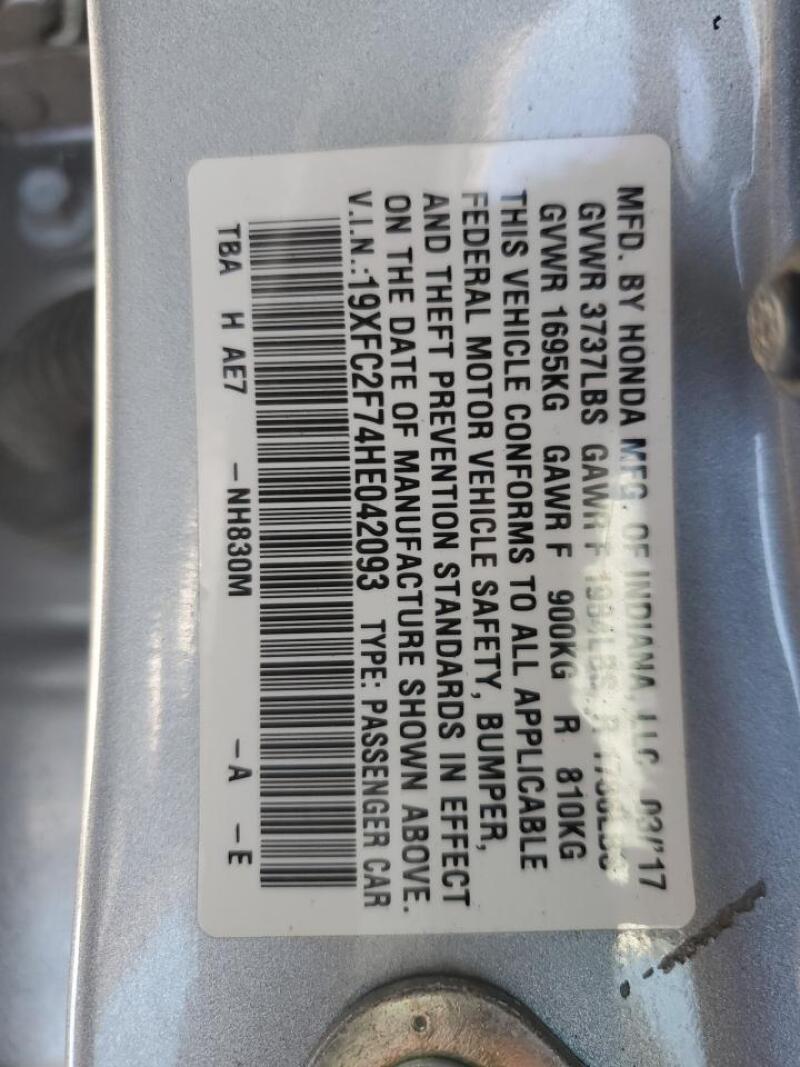 2017 HONDA CIVIC EX - 19XFC2F74HE042093 | SeoVin.biz