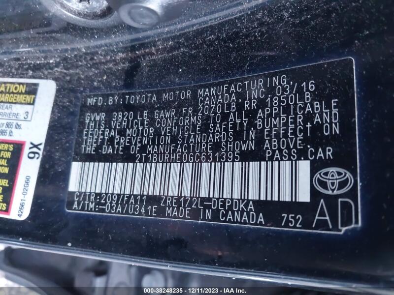 2016 TOYOTA COROLLA L - 2T1BURHE0GC631395 | SeoVin.biz