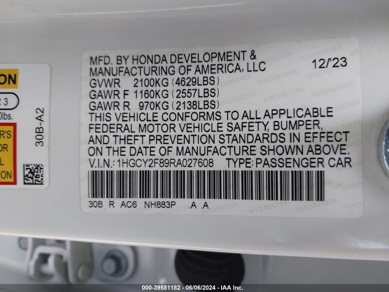 2024 HONDA ACCORD HYBRID TOURING - 1HGCY2F89RA027608 | SeoVin.biz