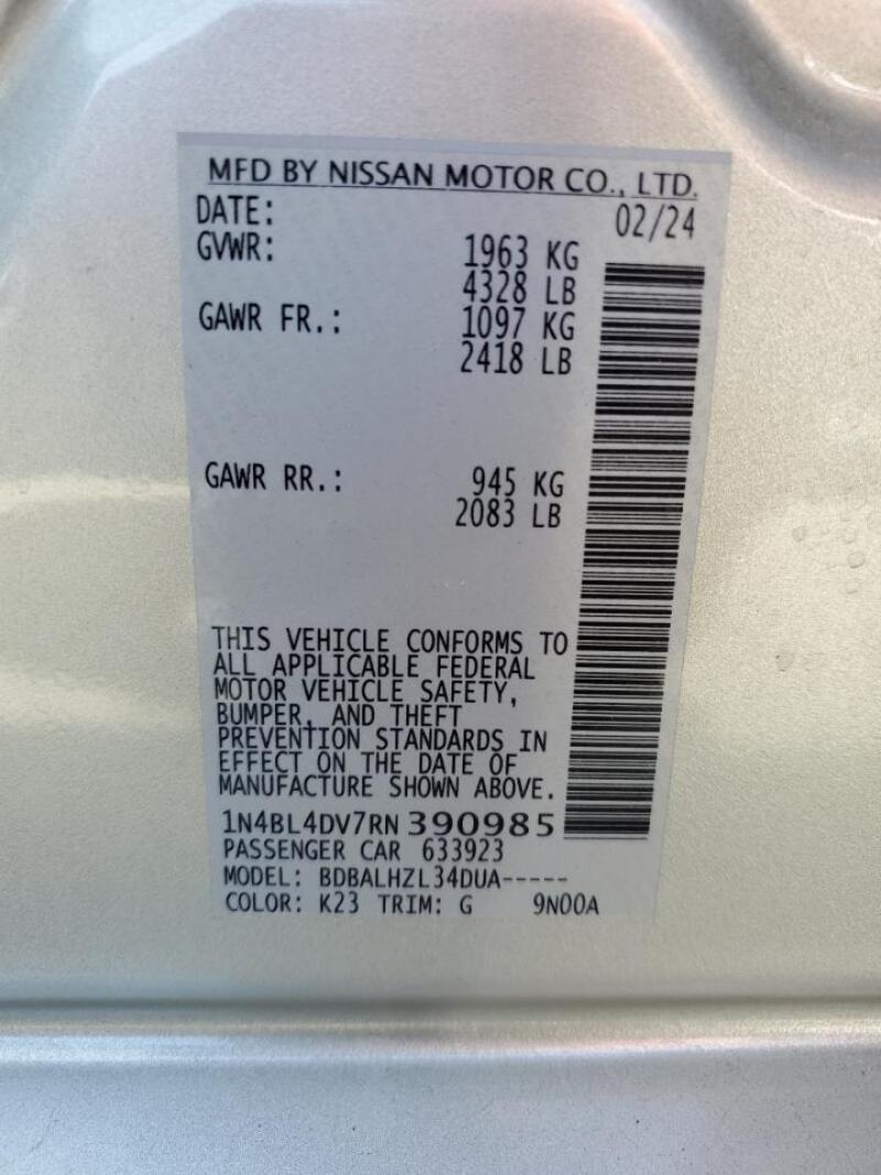2024 NISSAN ALTIMA SV - 1N4BL4DV7RN390985 | SeoVin.biz