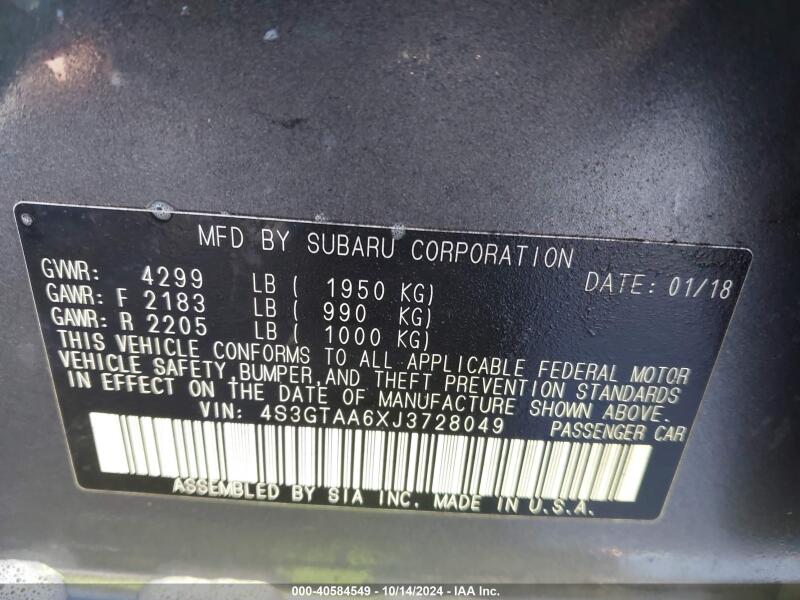2018 SUBARU IMPREZA 2.0I - 4S3GTAA6XJ3728049 | SeoVin.biz