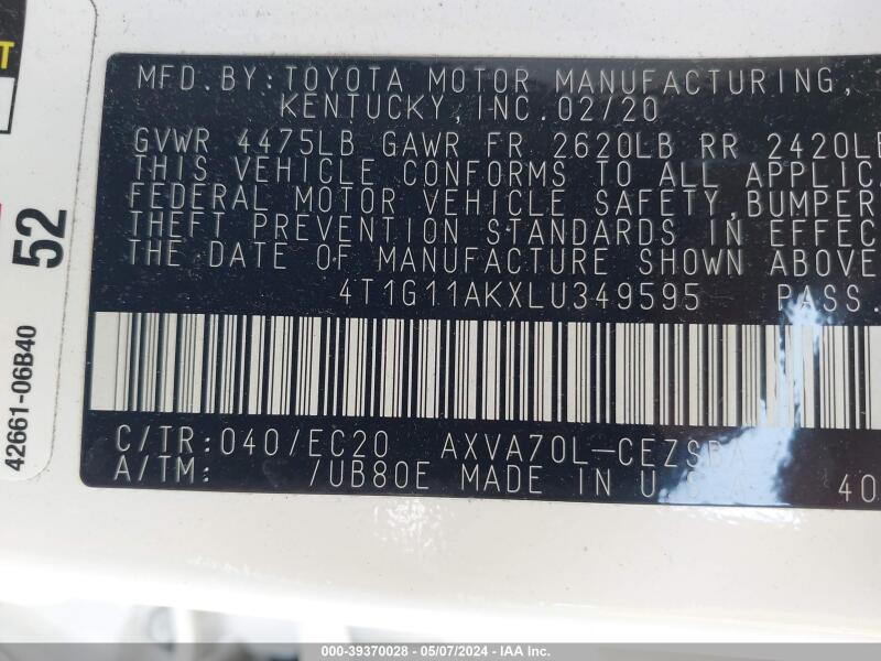 2020 TOYOTA CAMRY SE NIGHTSHADE EDITION - 4T1G11AKXLU349595 | SeoVin.biz