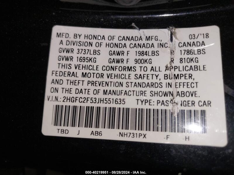 2018 HONDA CIVIC LX - 2HGFC2F53JH551635 | SeoVin.biz