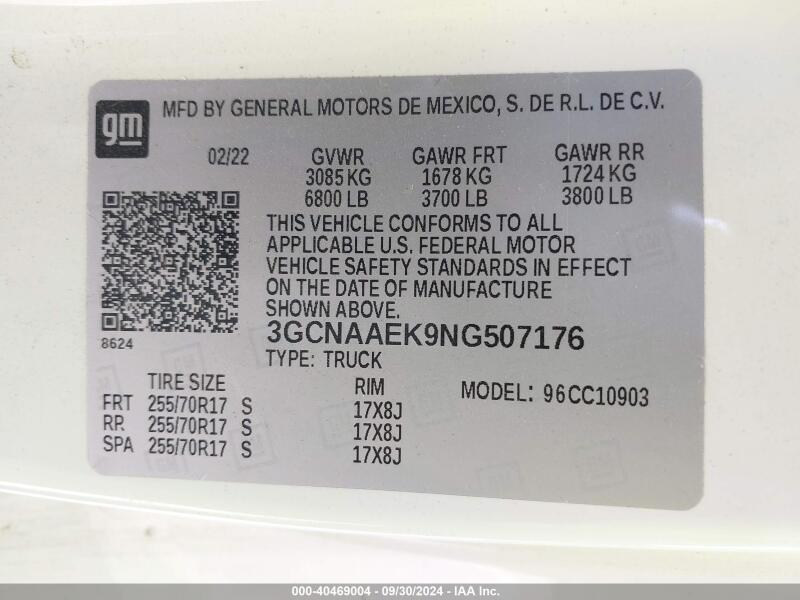 2022 CHEVROLET SILVERADO 1500 2WD LONG BED WT - 3GCNAAEK9NG507176 | SeoVin.biz