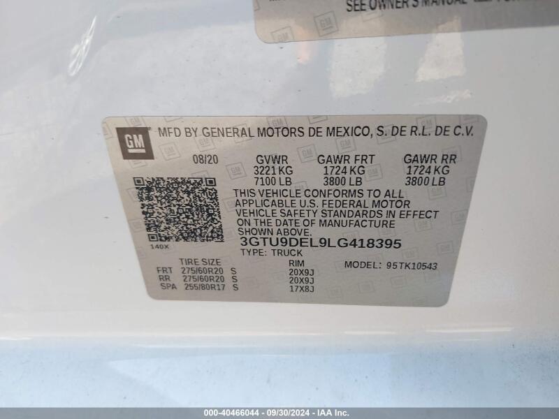 2020 GMC SIERRA 1500 - 3GTU9DEL9LG418395 | SeoVin.biz