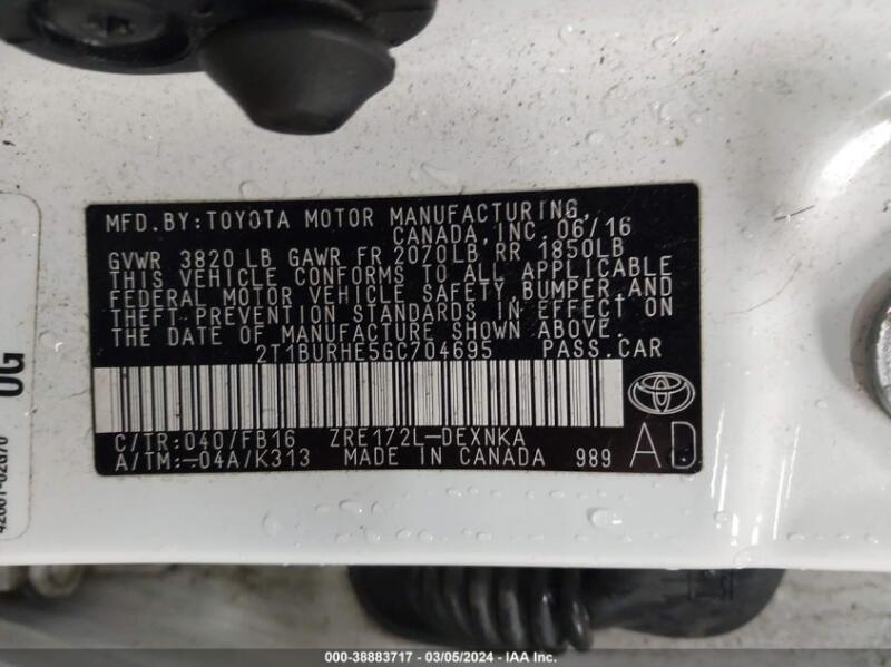 2016 TOYOTA COROLLA LE - 2T1BURHE5GC704695 | SeoVin.biz