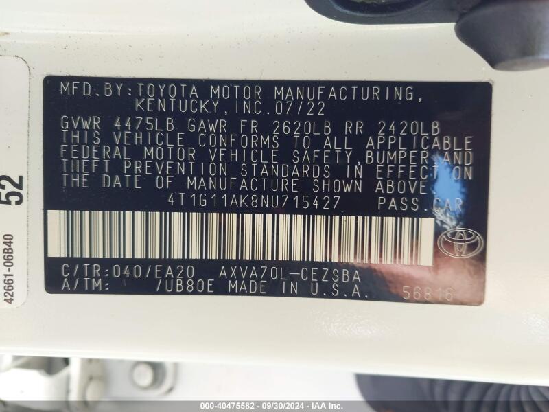 2022 TOYOTA CAMRY SE - 4T1G11AK8NU715427 | SeoVin.biz