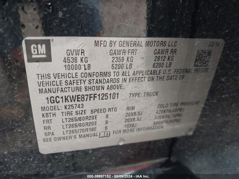 2015 CHEVROLET SILVERADO 2500HD LTZ - 1GC1KWE87FF125101 | SeoVin.biz