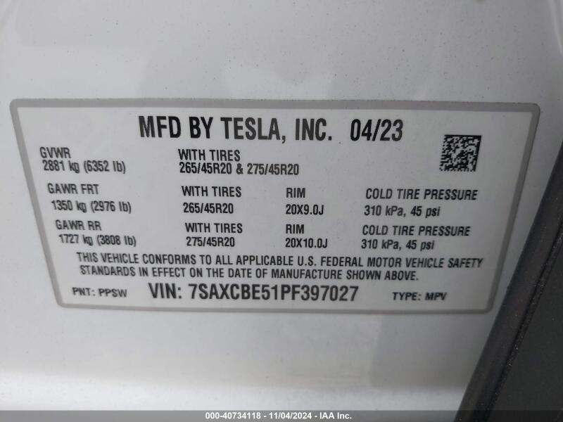 2023 TESLA MODEL X DUAL MOTOR ALL-WHEEL DRIVE/STANDARD RANGE - 7SAXCBE51PF397027 | SeoVin.biz