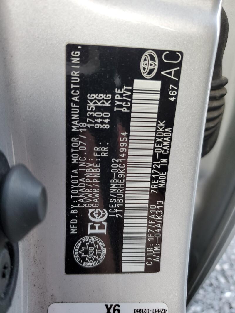 2019 TOYOTA COROLLA L - 2T1BURHE9KC149954 | SeoVin.biz