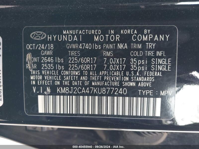 2019 HYUNDAI TUCSON SE - KM8J2CA47KU877240 | SeoVin.biz