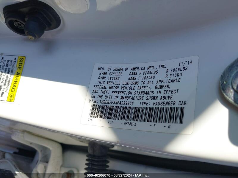 2015 HONDA ACCORD LX - 1HGCR2F3XFA059206 | SeoVin.biz