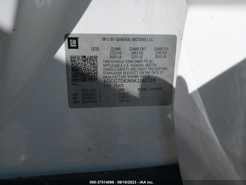 2019 CHEVROLET COLORADO Z71 - 1GCGTDEN5K1192319 | SeoVin.biz