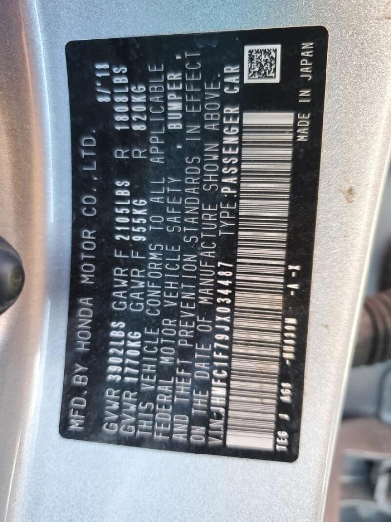 2018 HONDA CIVIC EXL - JHMFC1F79JX034487 | SeoVin.biz