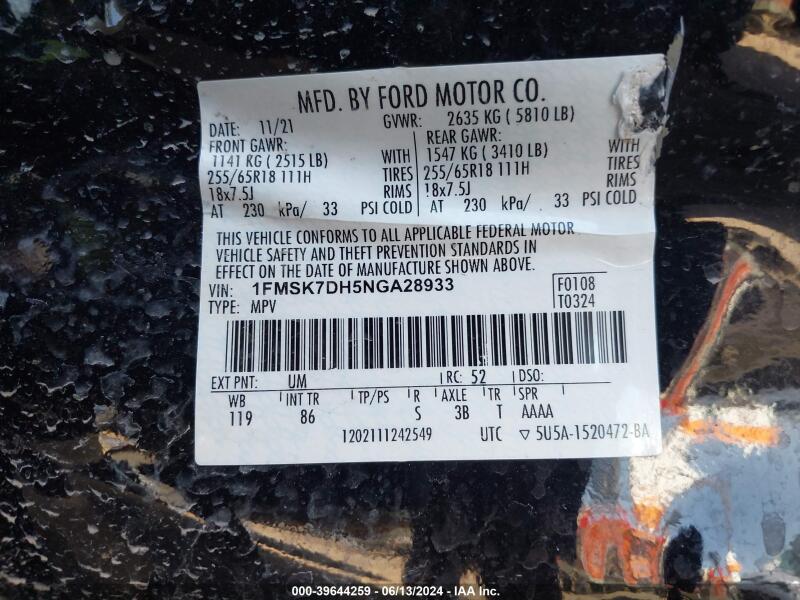2022 FORD EXPLORER XLT - 1FMSK7DH5NGA28933 | SeoVin.biz
