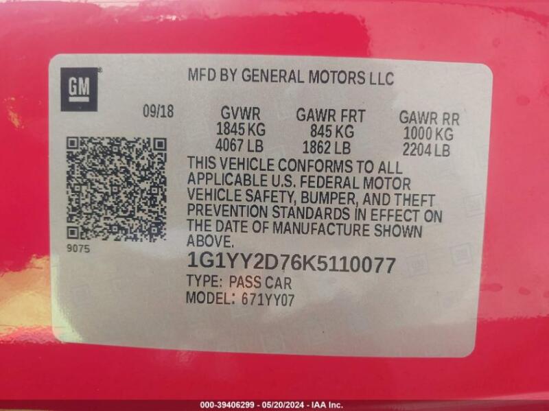 2019 CHEVROLET CORVETTE GRAND SPORT - 1G1YY2D76K5110077 | SeoVin.biz