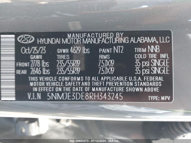 2024 HYUNDAI TUCSON LIMITED - 5NMJE3DE8RH343245 | SeoVin.biz