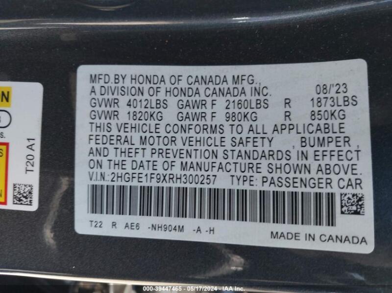 2024 HONDA CIVIC TOURING - 2HGFE1F9XRH300257 | SeoVin.biz