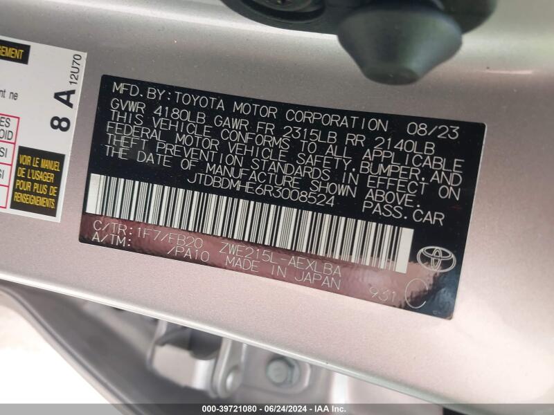 2024 TOYOTA COROLLA HYBRID LE - JTDBDMHE6R3008524 | SeoVin.biz