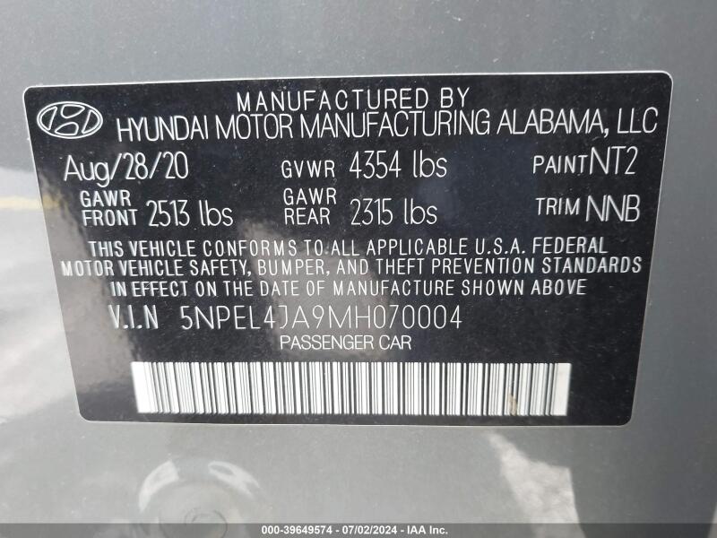 2021 HYUNDAI SONATA SEL - 5NPEL4JA9MH070004 | SeoVin.biz