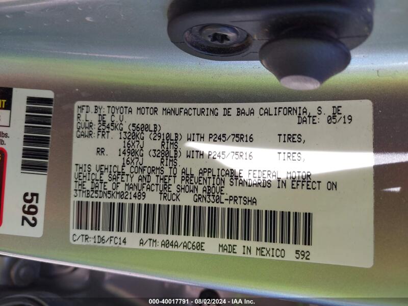 2019 TOYOTA TACOMA SR5 - 3TMBZ5DN5KM021489 | SeoVin.biz