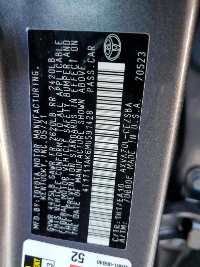 2021 TOYOTA CAMRY SE - 4T1T11AK6MU591428 | SeoVin.biz