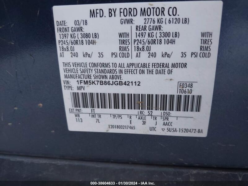 2018 FORD EXPLORER - 1FM5K7B86JGB42112 | SeoVin.biz