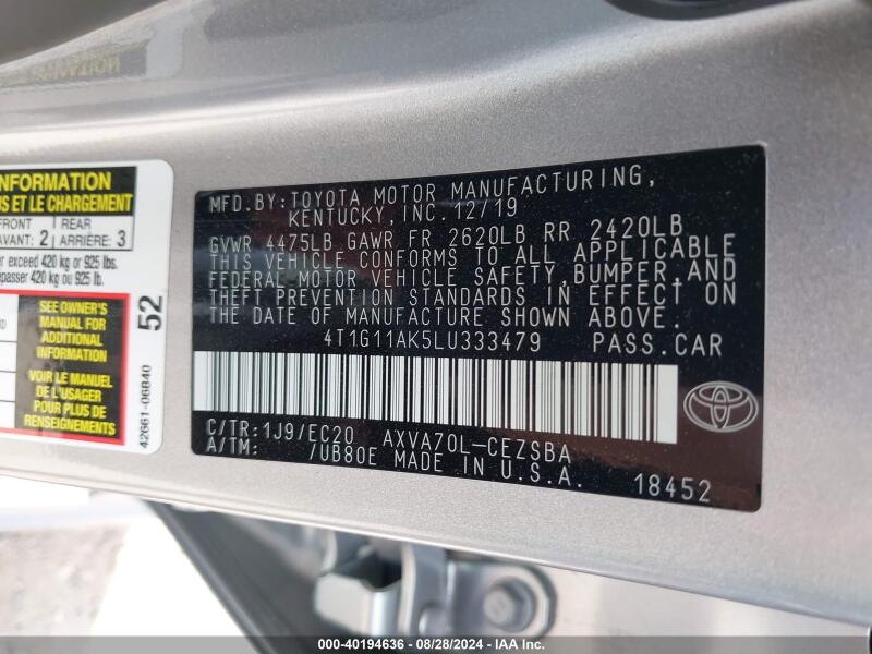 2020 TOYOTA CAMRY SE NIGHTSHADE EDITION - 4T1G11AK5LU333479 | SeoVin.biz