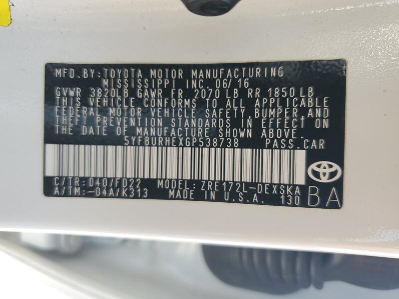 2016 TOYOTA COROLLA L - 5YFBURHEXGP538738 | SeoVin.biz