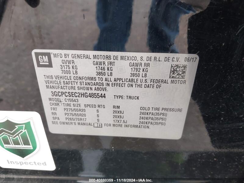 2017 CHEVROLET SILVERADO 1500 1LZ - 3GCPCSEC2HG485544 | SeoVin.biz