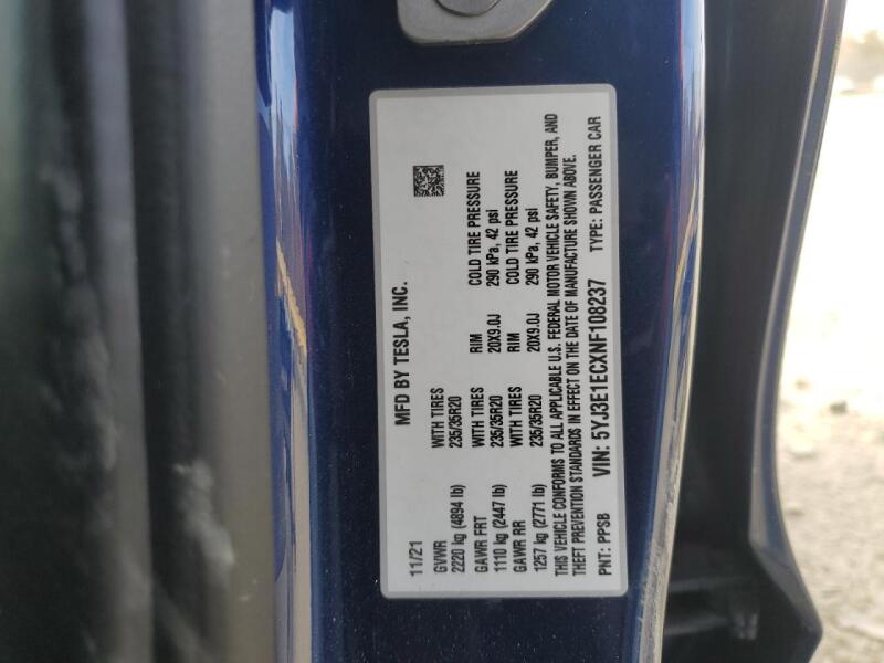 2022 TESLA MODEL 3 - 5YJ3E1ECXNF108237 | SeoVin.biz