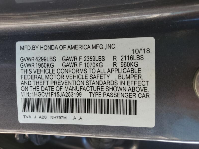 2018 HONDA ACCORD LX - 1HGCV1F15JA253199 | SeoVin.biz