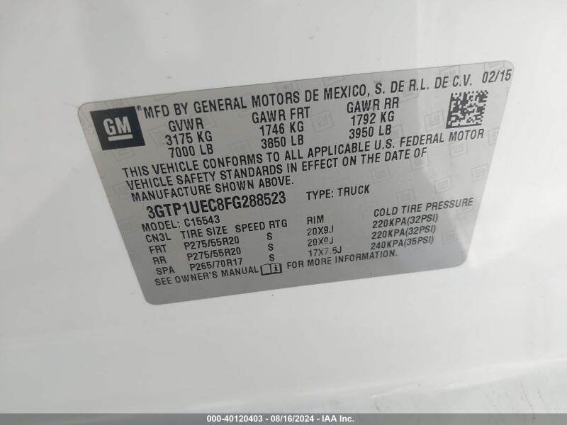 2015 GMC SIERRA 1500 SLE - 3GTP1UEC8FG288523 | SeoVin.biz